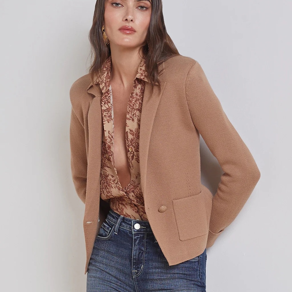 L'AGENCE Camel Knit Blazer